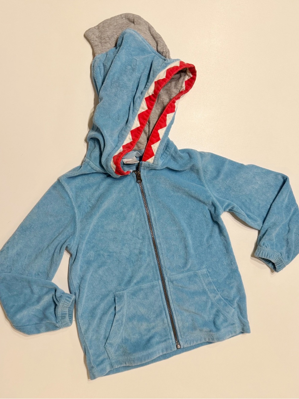 Hanna Andersson Light Blue Shark-Trim Hooded Zip Terrycloth Hoodie